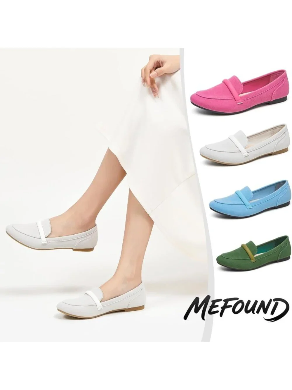 Women's White Faux Leather Slip on Shoes Runs Small Ballet Flats Comfortable